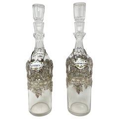 Pair Antique Cut Crystal & Silvered Bronze Decanters, Circa 1890.
