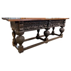 17th Century English Oak Heavily Carved Sideboard or Serving Table