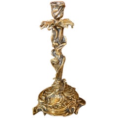Antique bougeoir français Louie XV en bronze doré 