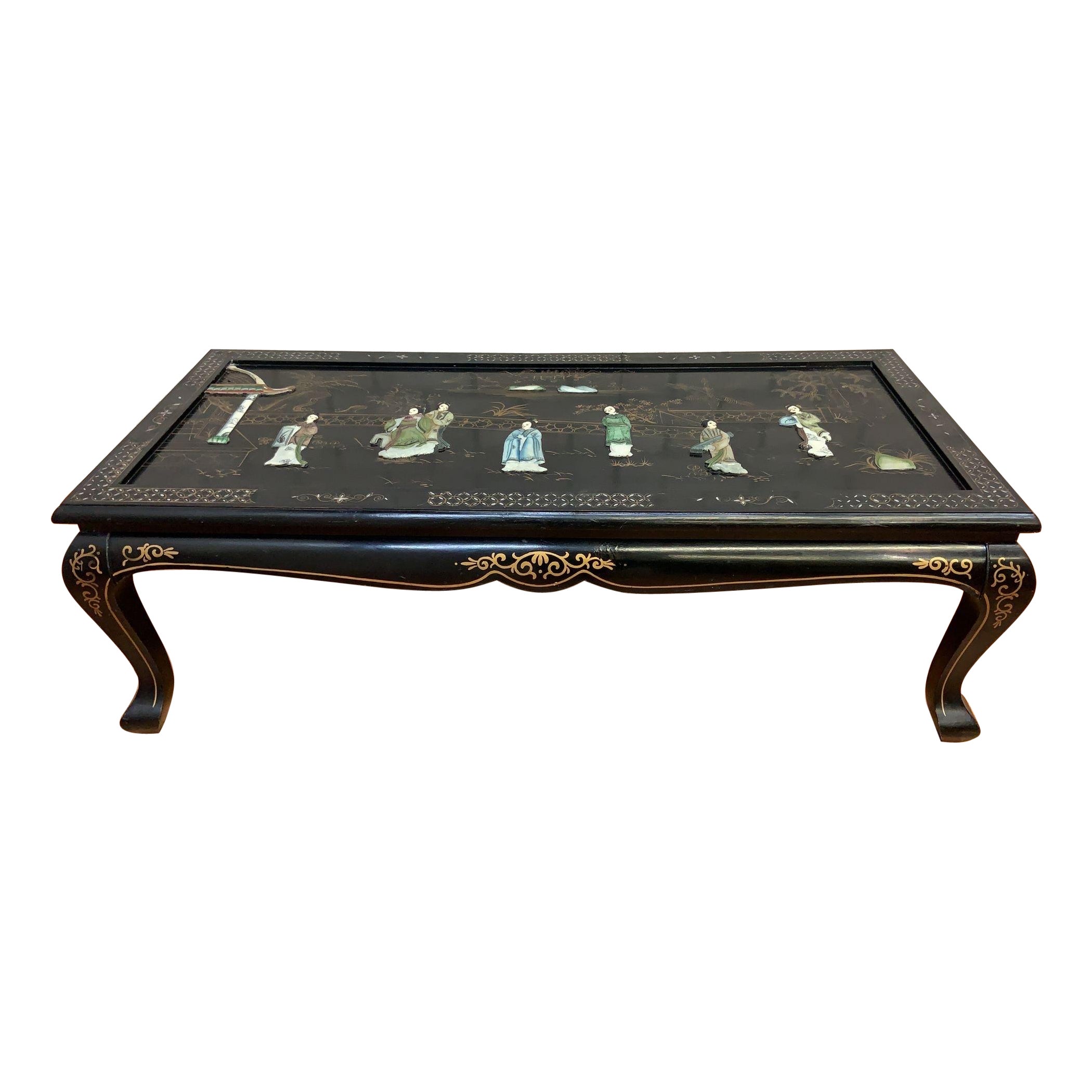 Vintage Mid Century Modern Black Lacquer Chinoiserie Coffee Table For Sale