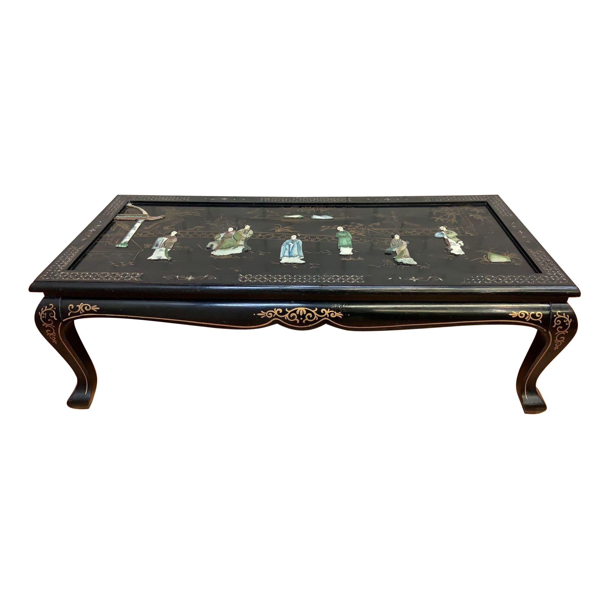 Vintage-Couchtisch, Schwarz lackiert, Chinoiserie, Mid-Century Modern im Angebot