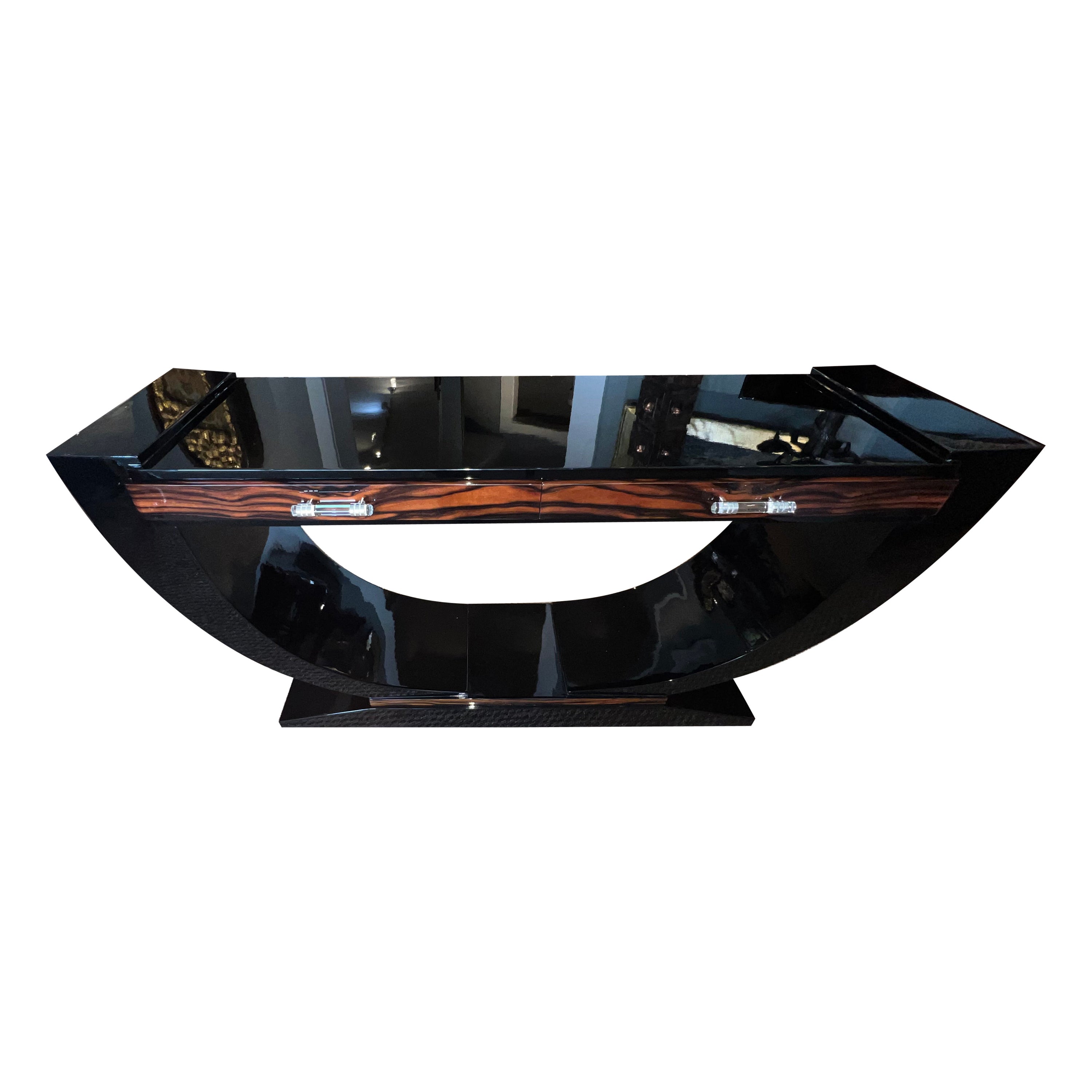 Art Deco French Console in Macassar and Ebony Wood For Sale