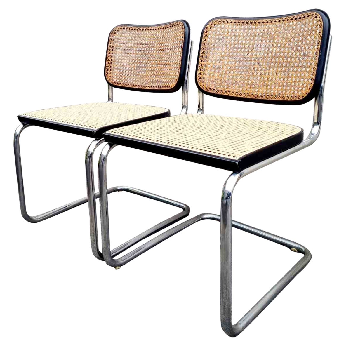 Pair of Mid Century Cesca Chairs by Gavina, Design Marcel Breuer, Italy 60s For Sale