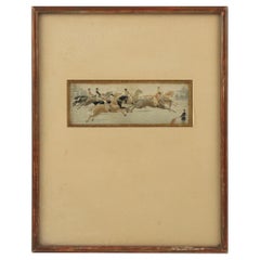 Napoleon III.-Seidenstickerei-Kunstwerk-Pferdrennen, Frankreich 19. Jahrhundert, gerahmt