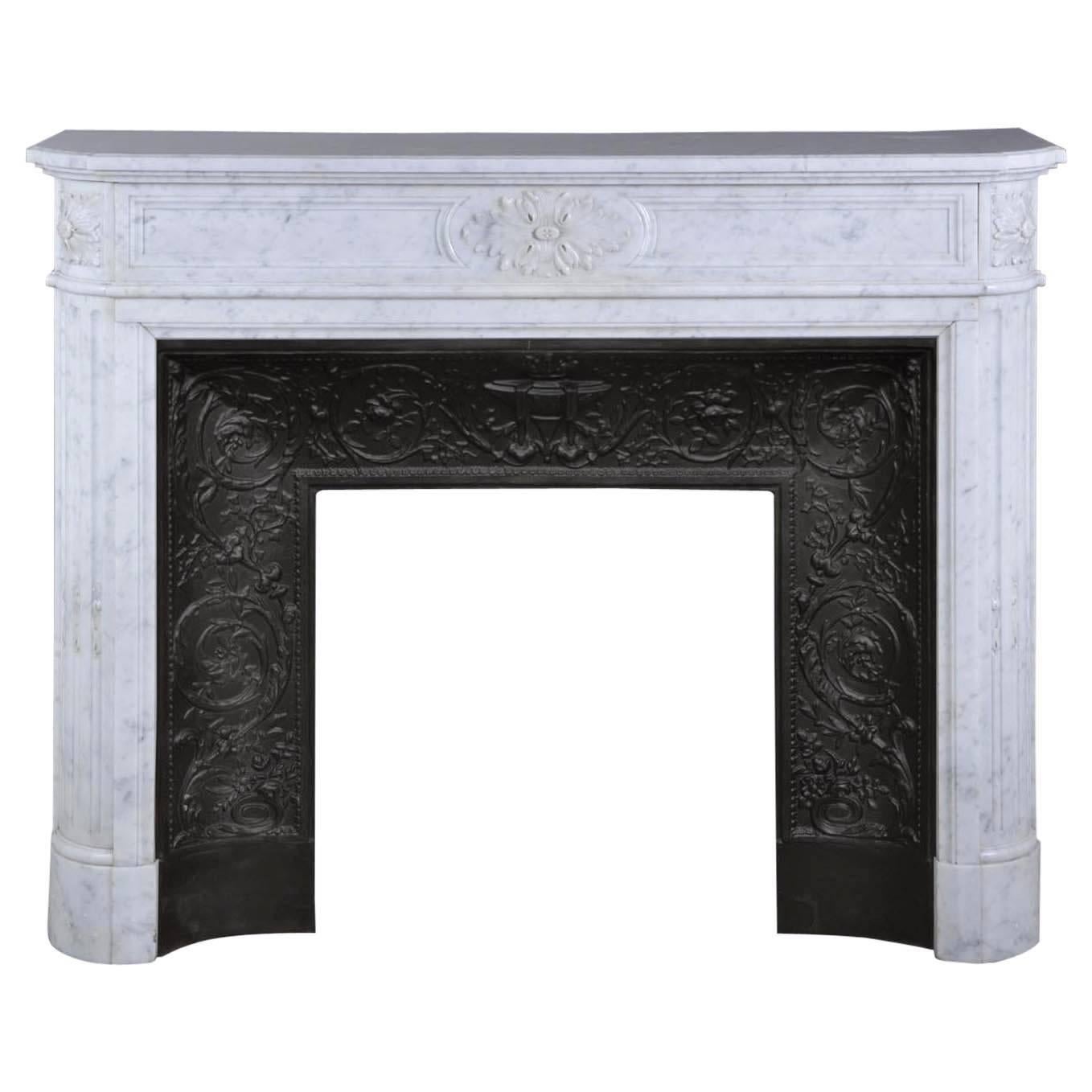 Beautiful Antique Louis XVI Style Fireplace with Rounded Corner, Carrara Marble