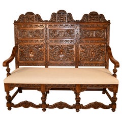 19th Century French Carved Oak Bench