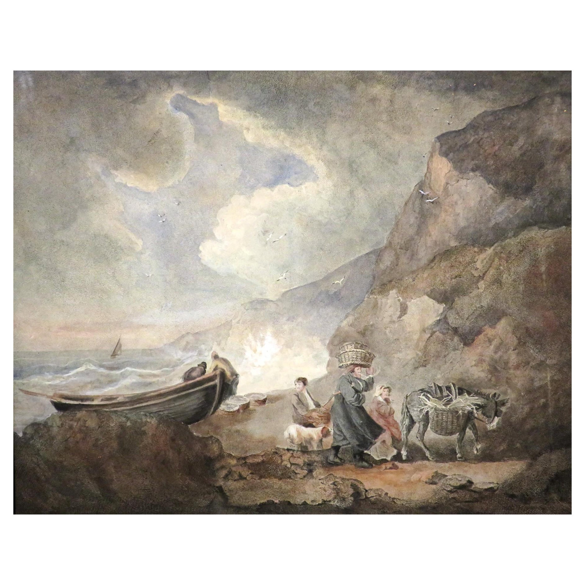 Fishermen' A.I.C. Fine Mezzotint After George Morland (1763-1804)  en vente