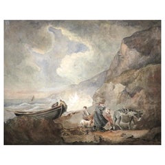 Antique ‘Fishermen’ A Fine 18th C. Mezzotint After George Morland (1763-1804) 