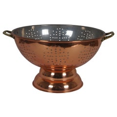 Vintage Korean Copper Brass Stainless Footed Farmhouse Colander Strainer 14"