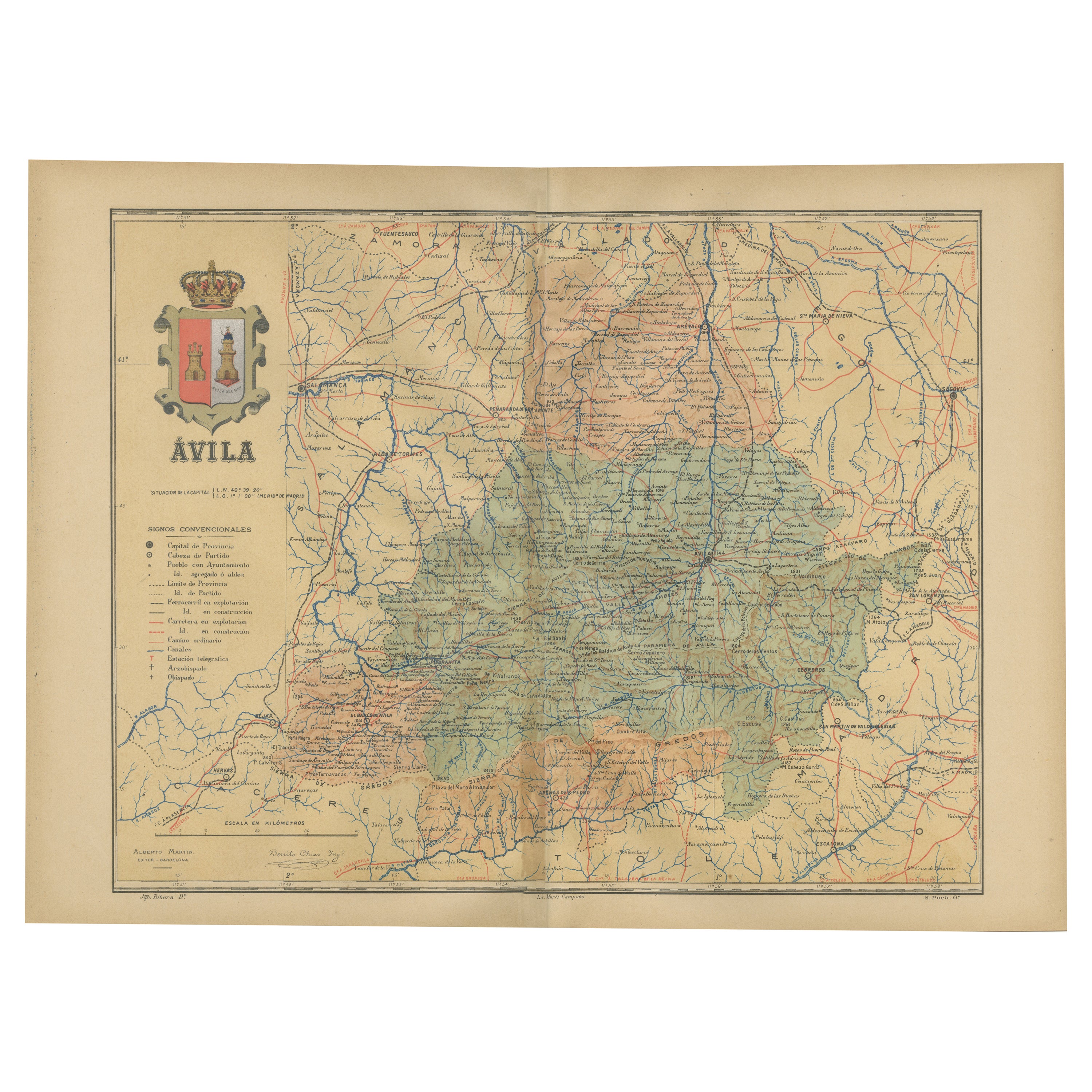 Ávila in a Historical Map of 1902: A Geographic and Administrative Overview For Sale