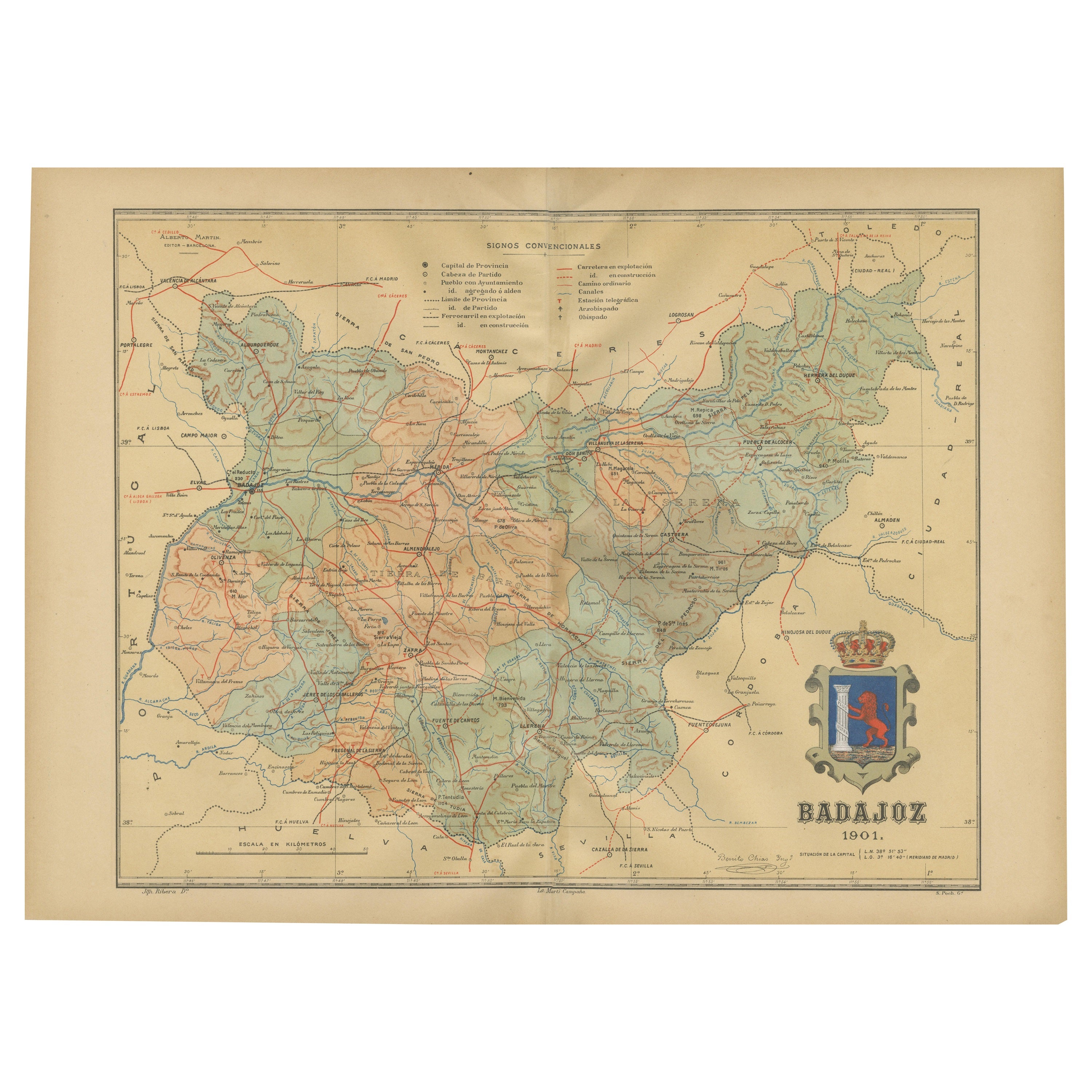 Badajoz 1901 : Un document cartographique de la plus grande province d'Estrémadure en Espagne en vente