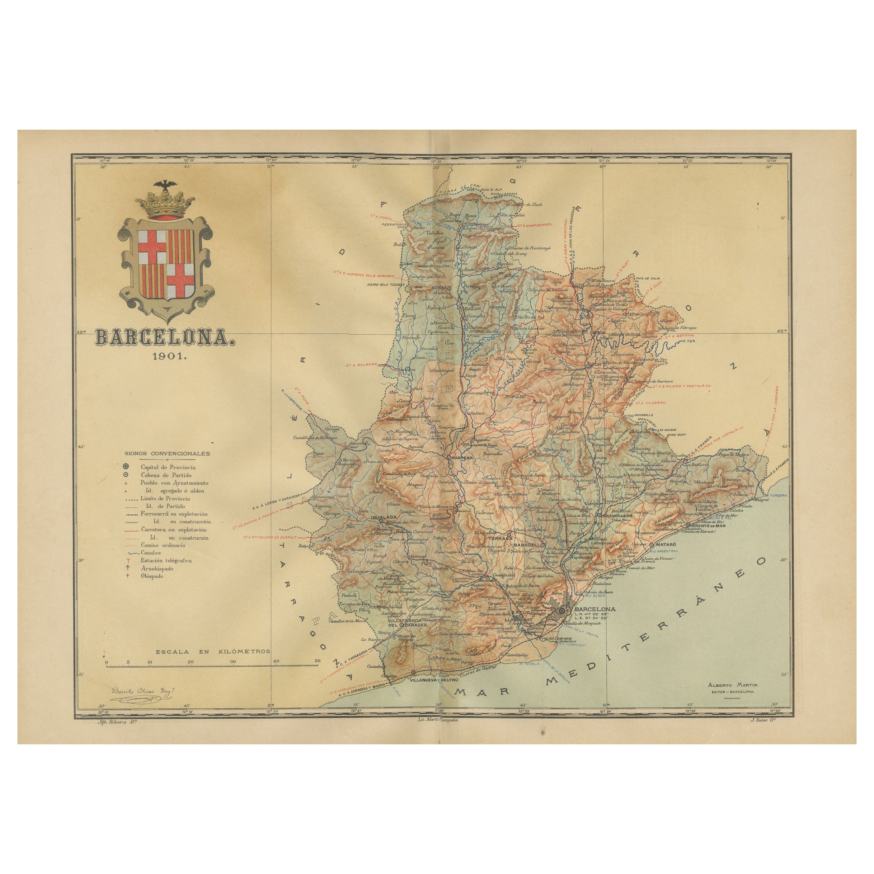 Barcelona 1901: A Cartographic Portrait of Catalonia's Capital Province For Sale