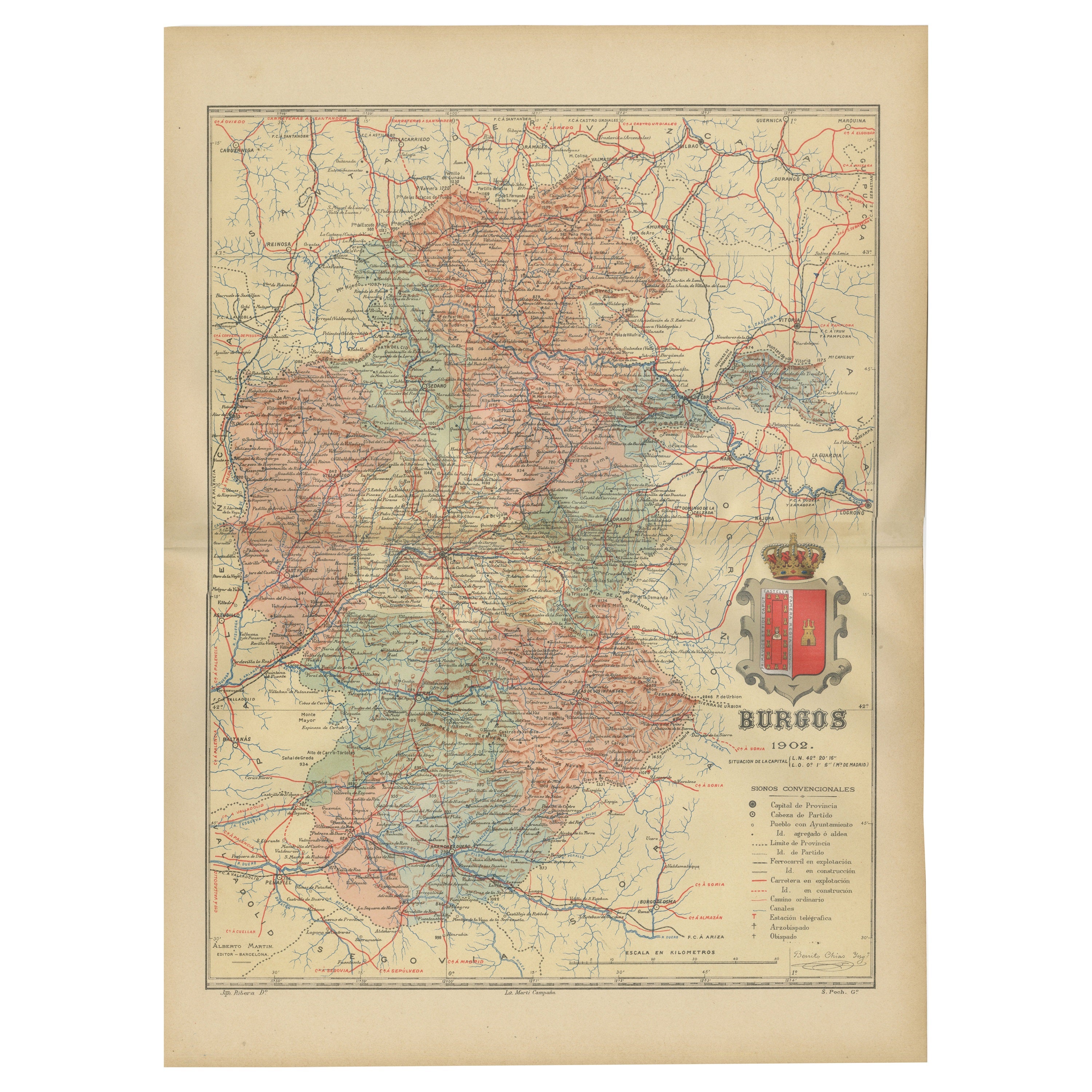 Burgos 1902: Geographic Map of Castile's Historic Heartland in Spain For Sale