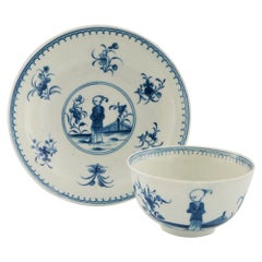 First Period Worcester Porcelain Waiting Chinaman Pattern Tea Bowl and Saucer 