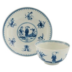 First Period Worcester Porcelain Waiting Chinaman Pattern Tea Bowl and Saucer
