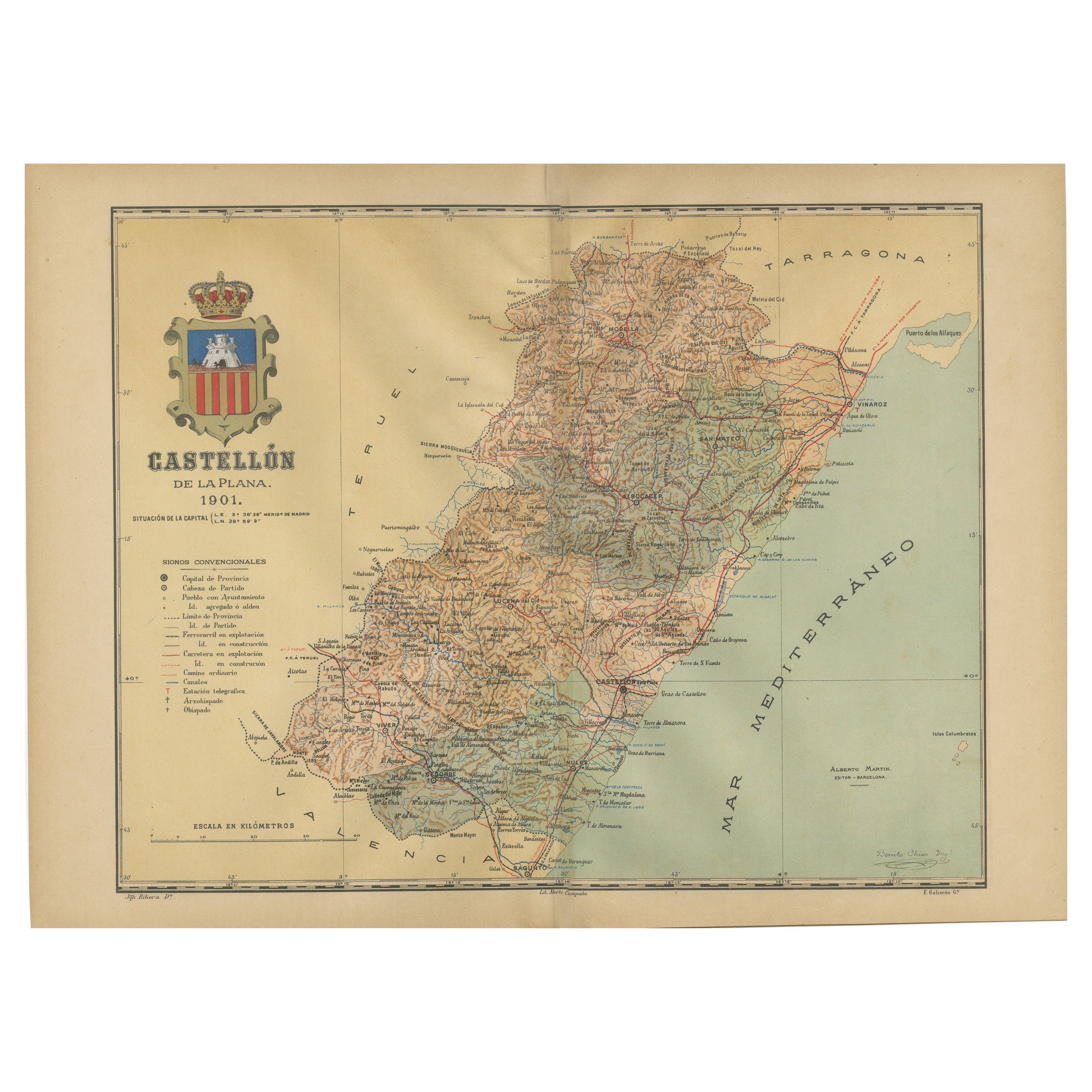 Castellón de la Plana 1901: A Cartographic Perspective of the Valencian Coast For Sale