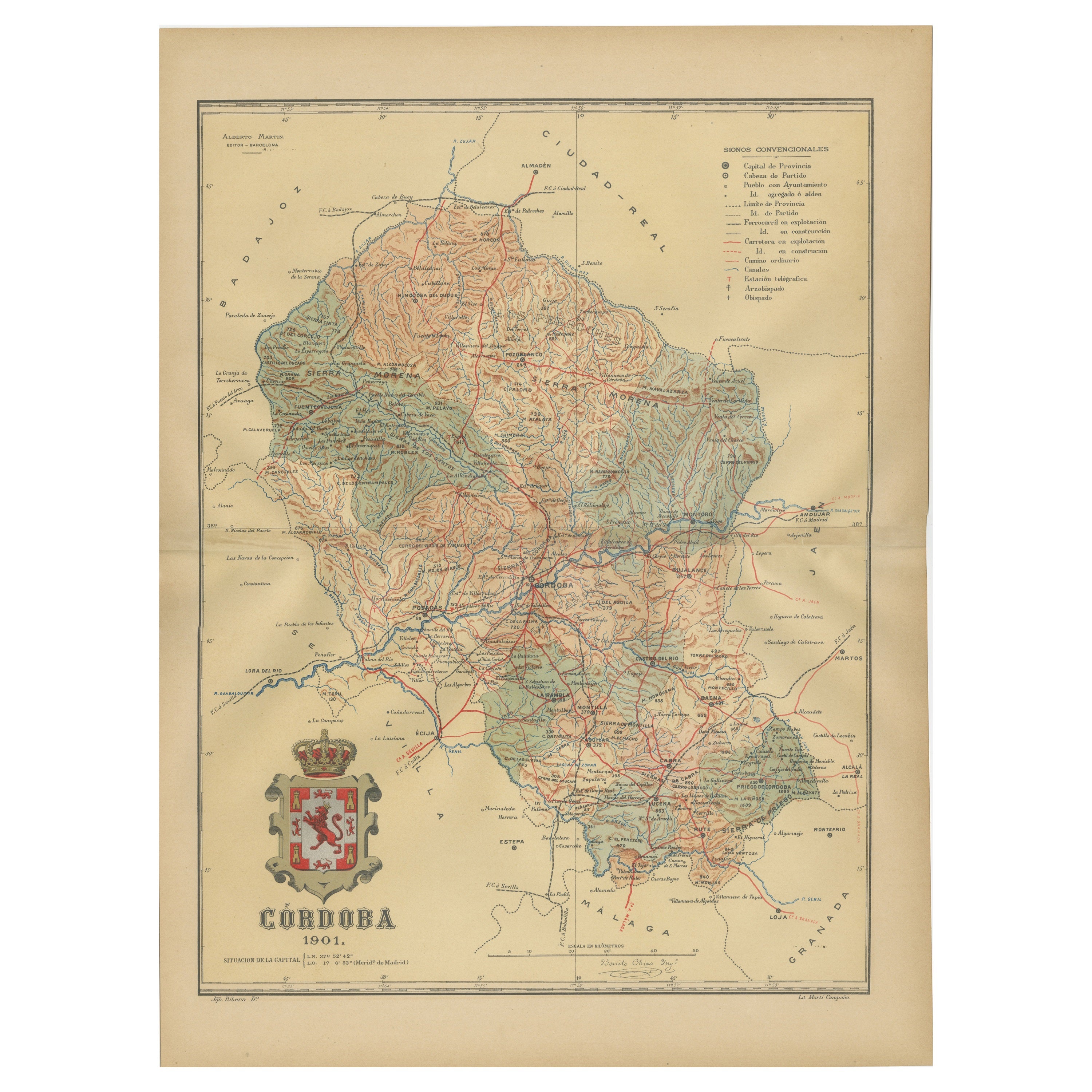 Córdoba 1901: A Cartographic Journey Through Andalusia’s Heartland in Spain For Sale