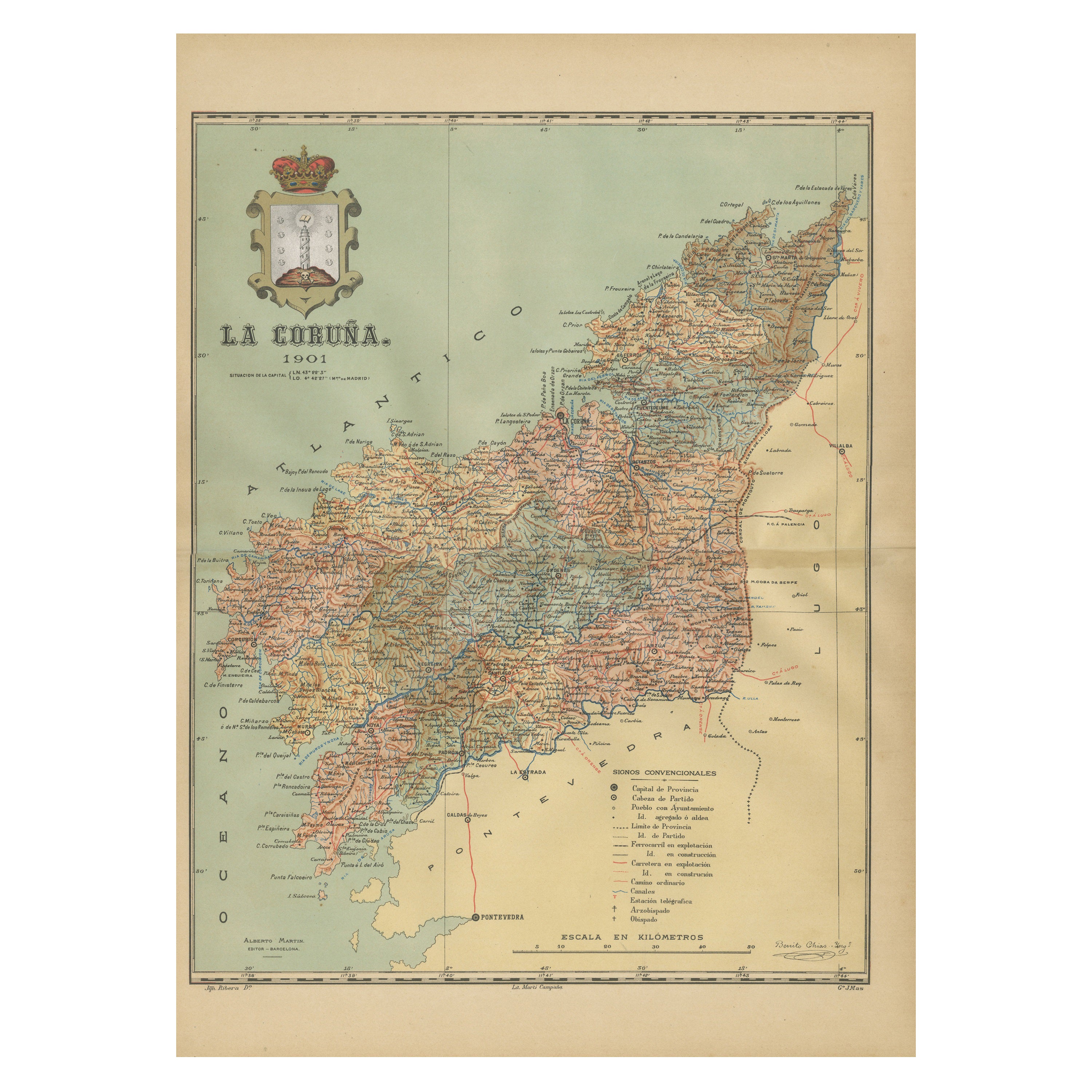 La Coruña 1901: A Cartographic View of Galicia's Maritime Province For Sale