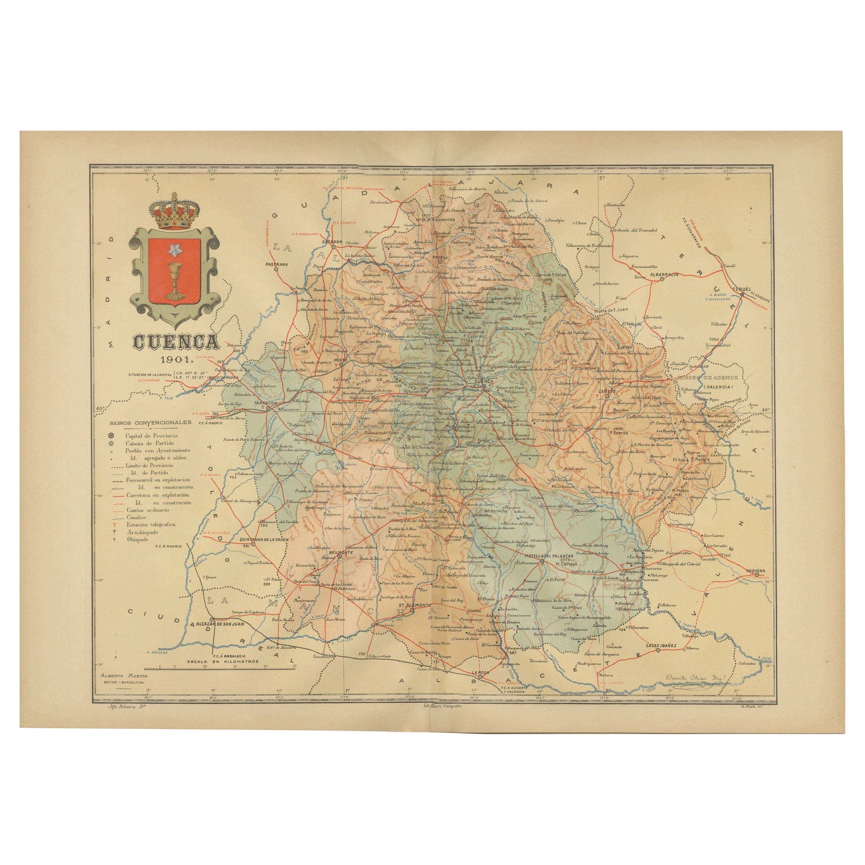 Cuenca 1901: Eine historische kartographische Darstellung der Hochebenen und Berge