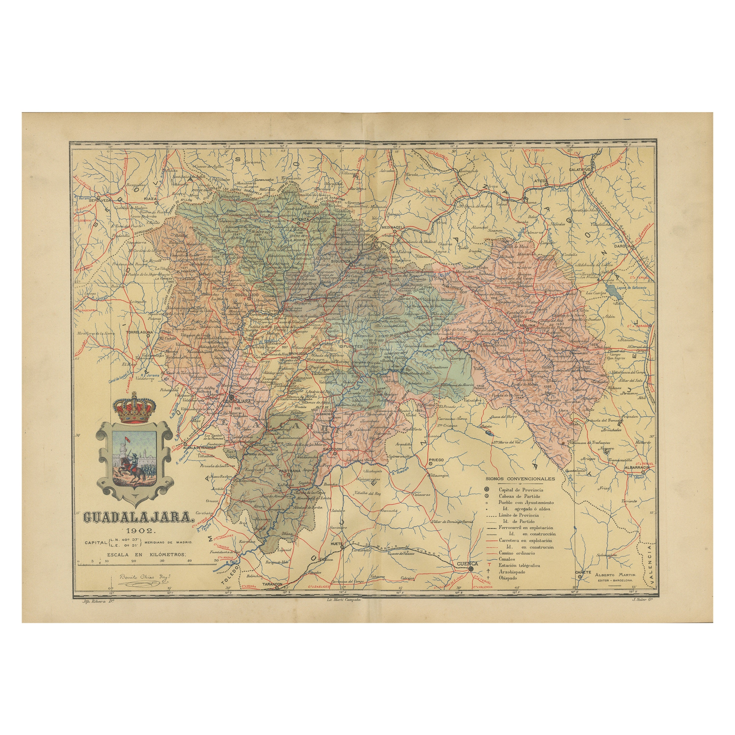 Guadalajara 1902: A Cartographic Image of Castilla-La Mancha's Northern Province For Sale