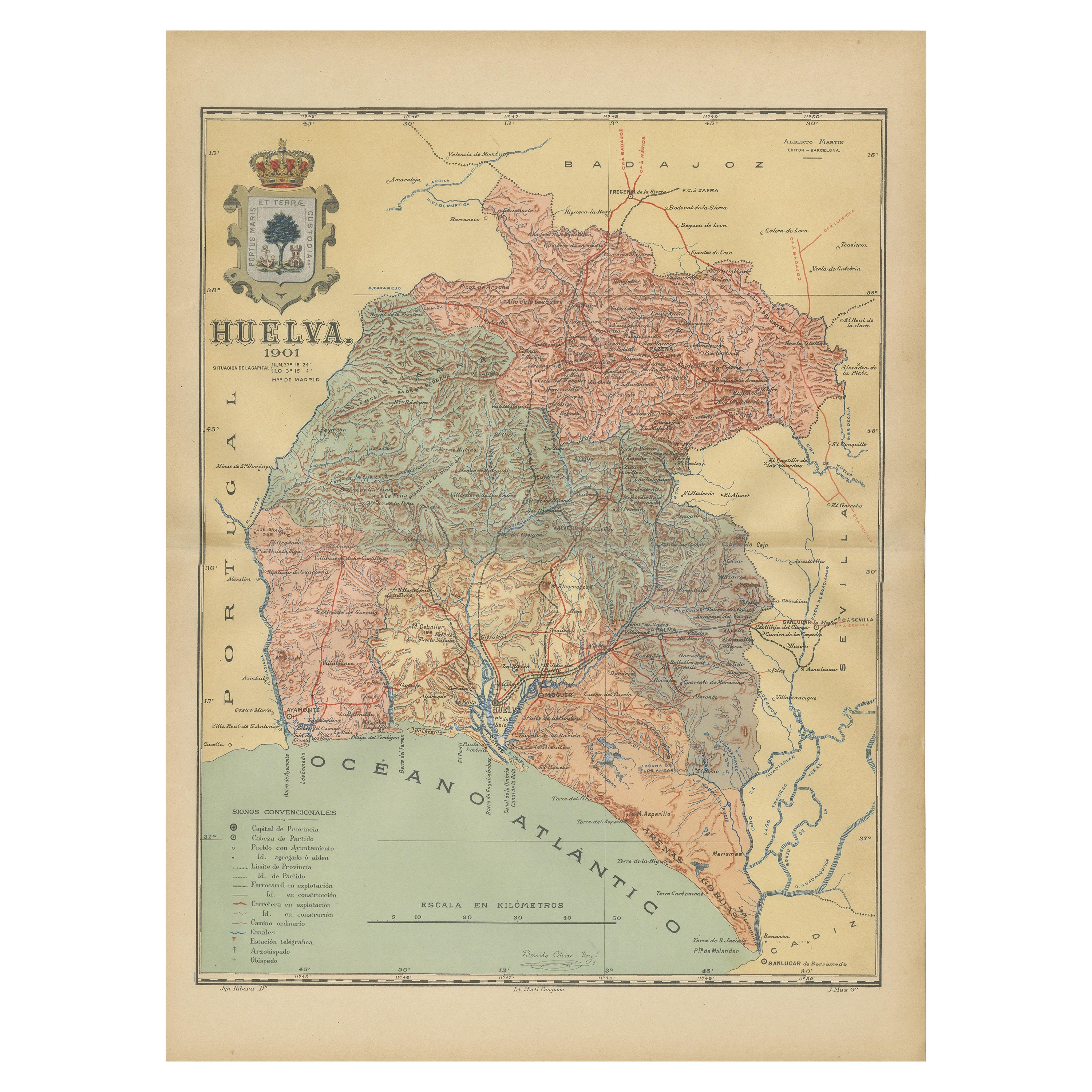Huelva 1901: Eine kartografische Darstellung der atlantischen Grenze Andalusiens im Angebot