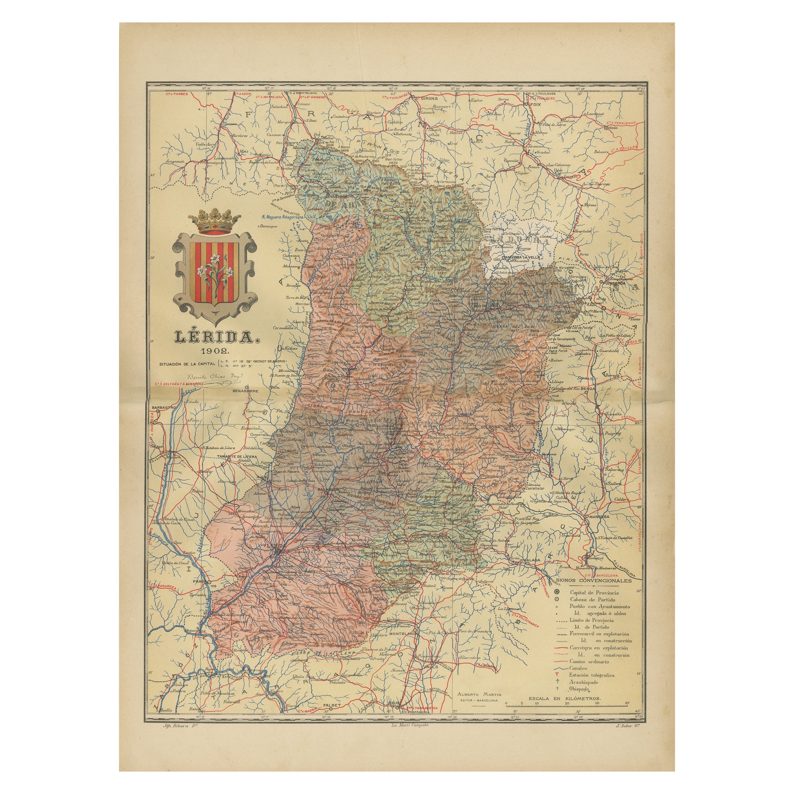 Lleida 1902: A Cartographic Perspective of Catalonia's Gateway to the Pyrenees For Sale