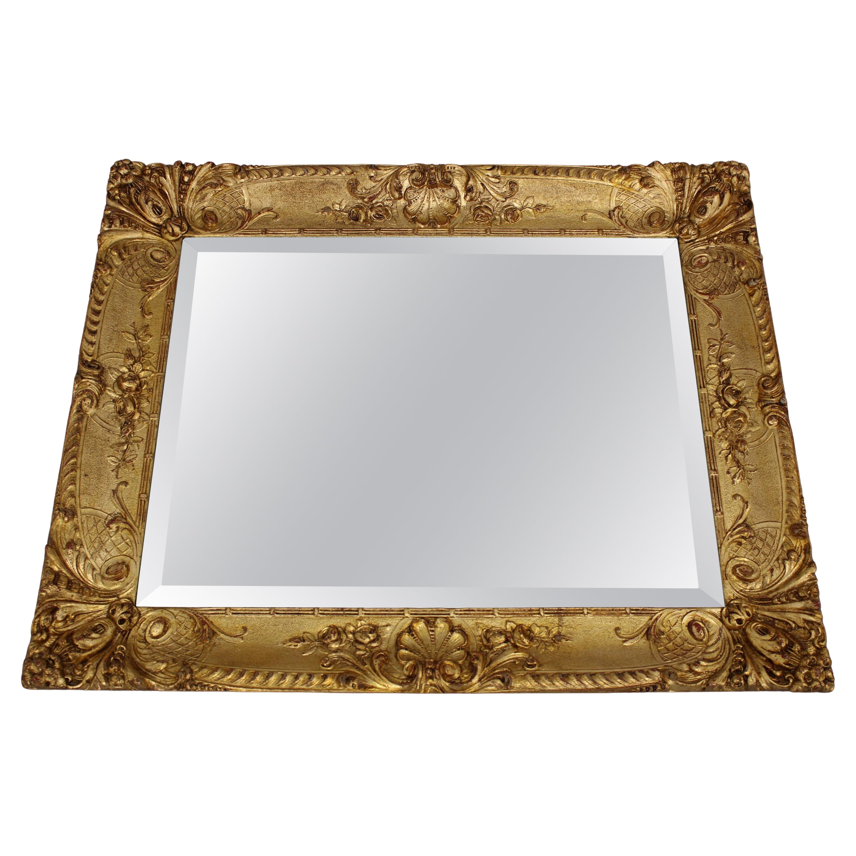 1940s Italian Mirror in Golden Wood Frame  For Sale
