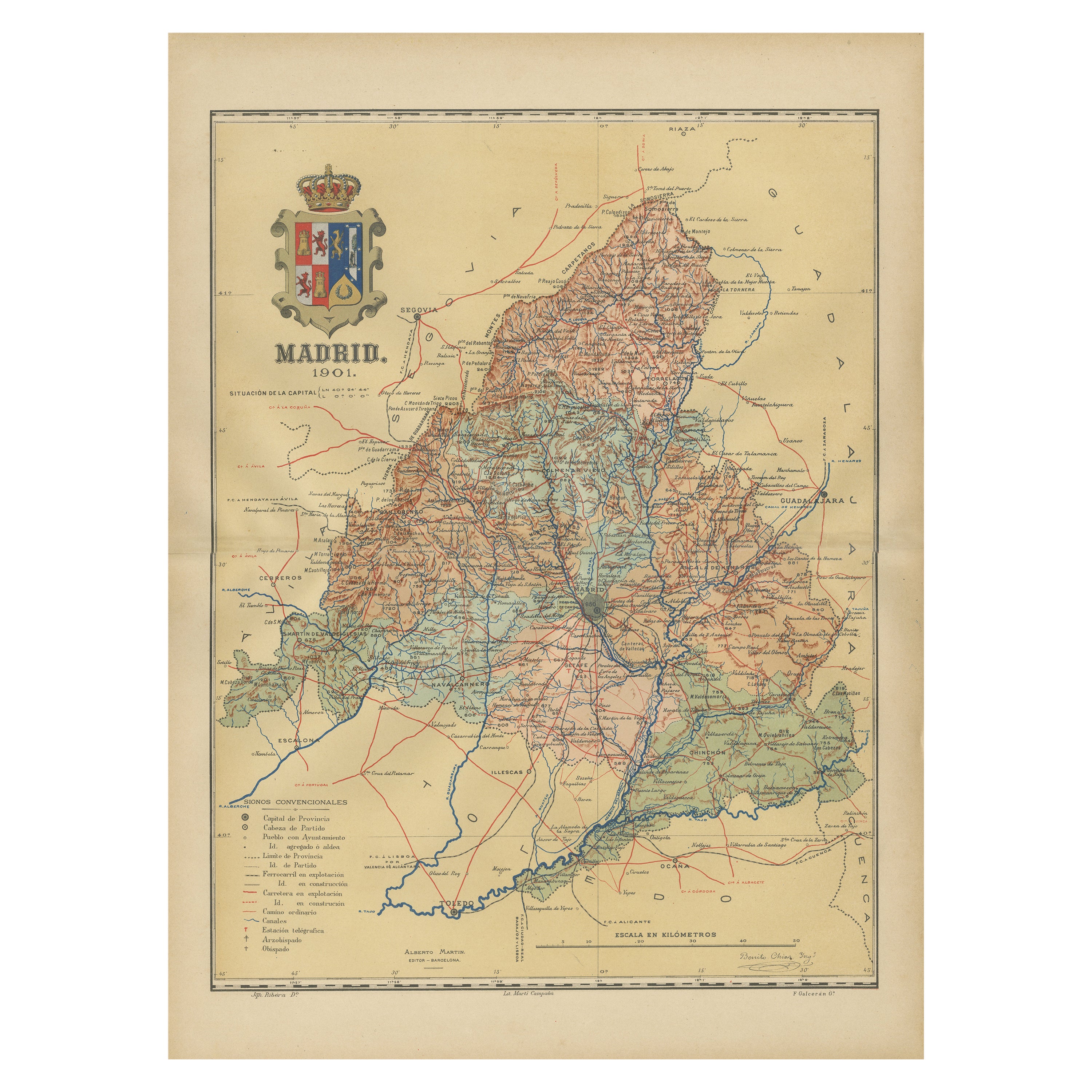 Madrid 1901: A Historical Map of Spain's Capital Province For Sale