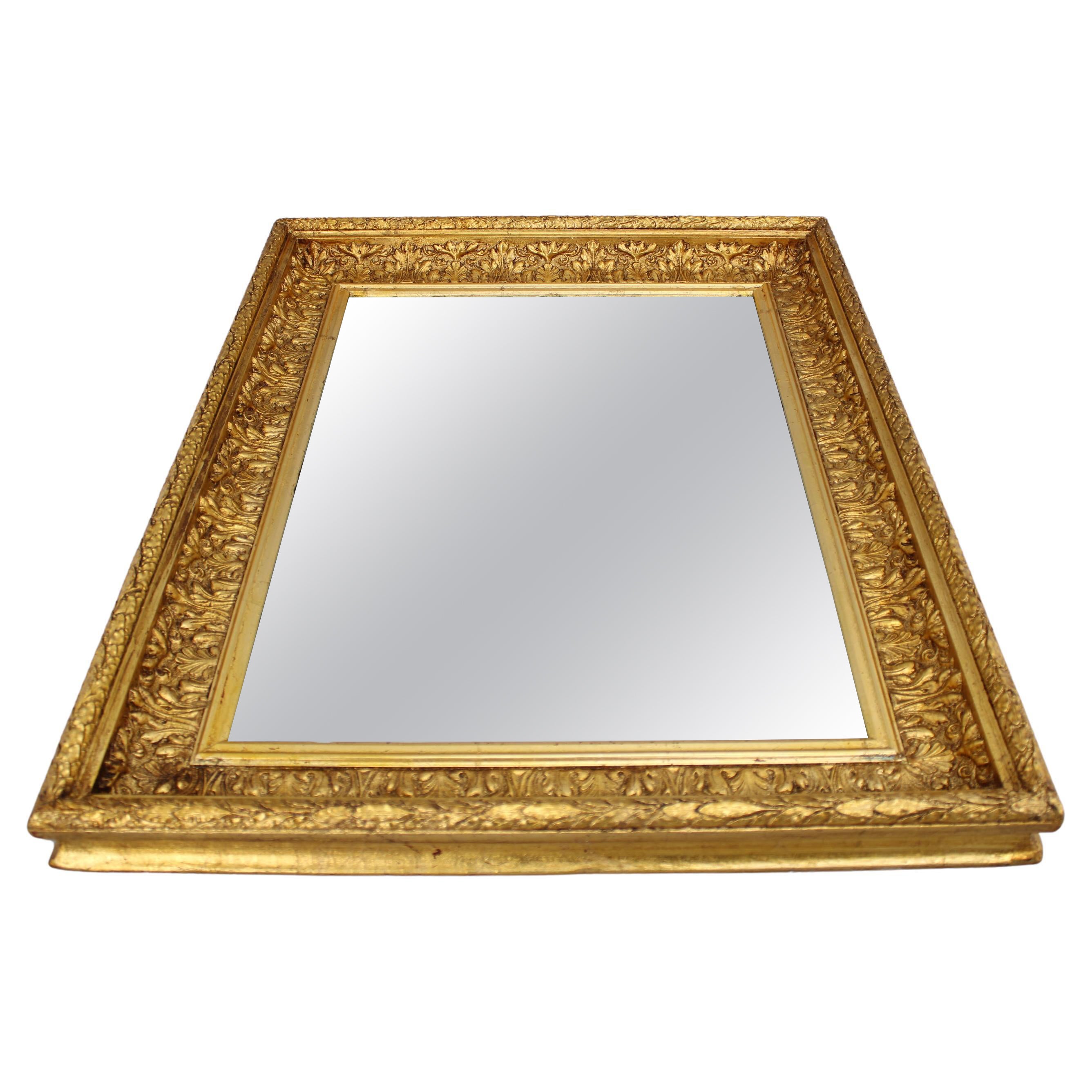 1940s Italian Mirror in Golden Wood Frame  For Sale