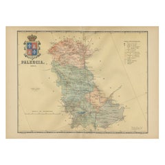 Carte ancienne originale de la province de Palencia, dans le nord de l'Espagne, 1901