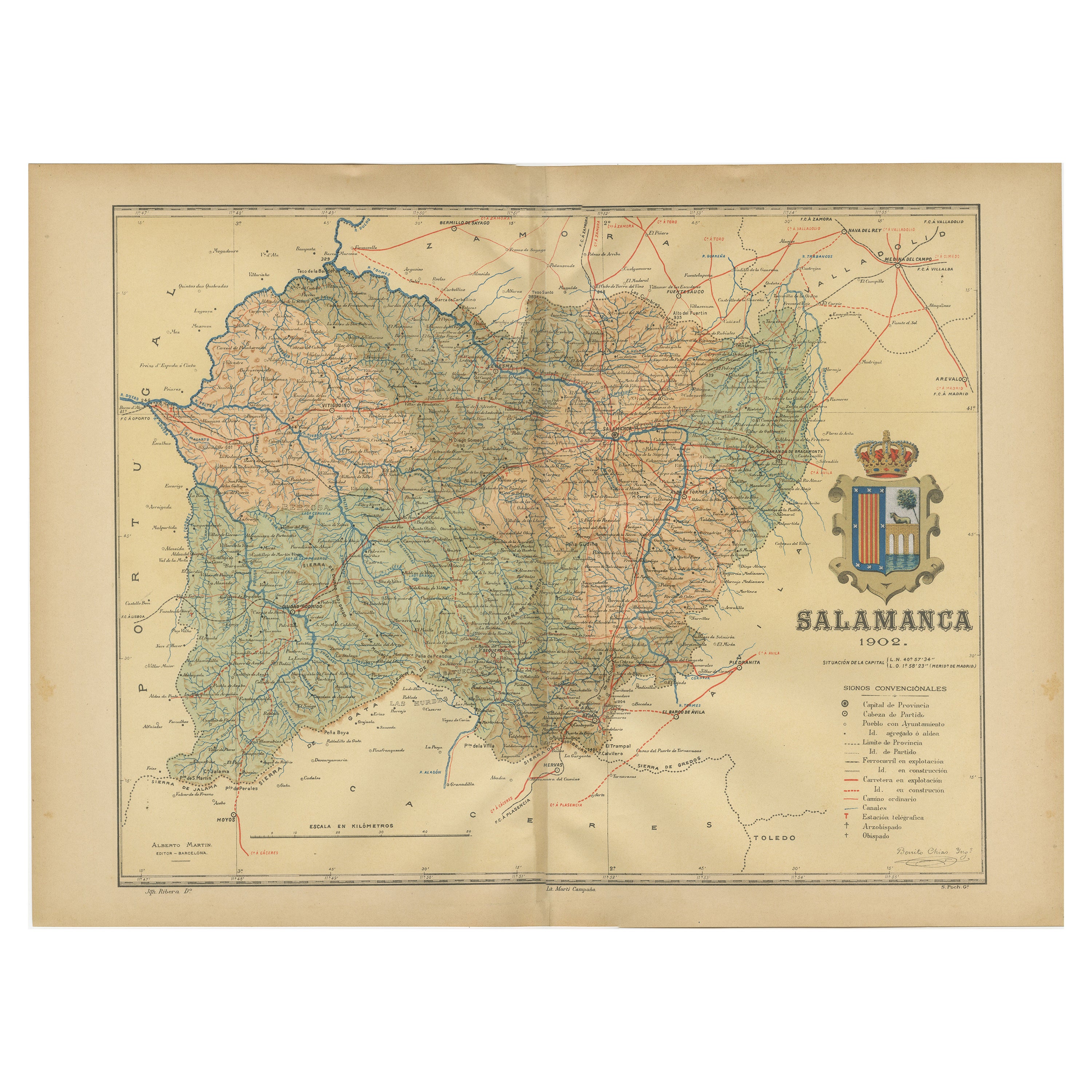 1902 Cartographic View of Salamanca: The Golden Province of Spain For Sale