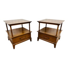 Retro Mid-Century Modern Henredon Walnut Nightstands - Set of 2