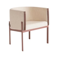 "Liame" Armchair Upholstered in Linen with Four Golden Mate Feet