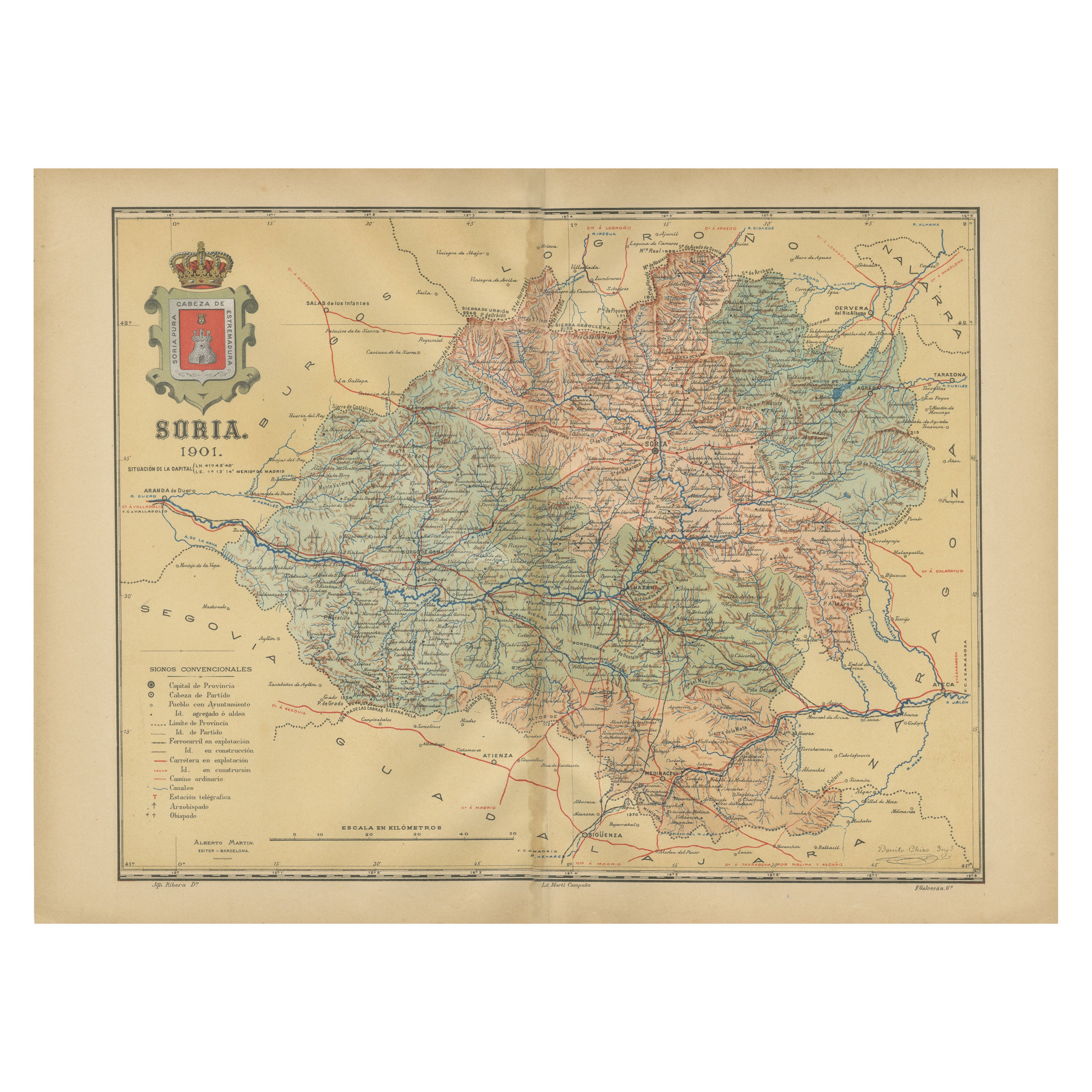Map of Soria Province, 1901: Detailed Cartography of Northeastern Spain For Sale
