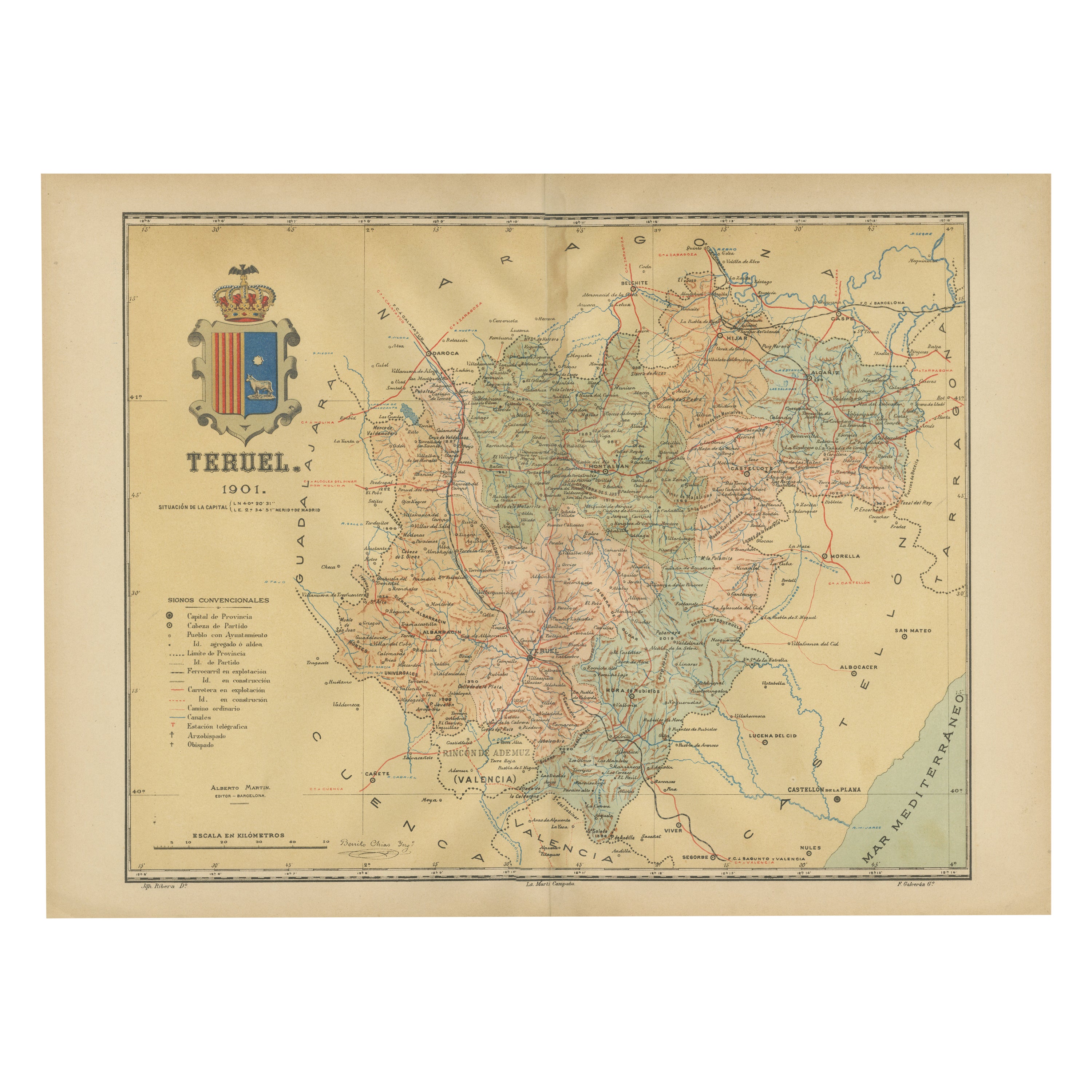 Teruel 1901: Eine cartografische Darstellung von Erbe und natürlicher Pracht in Spanien im Angebot