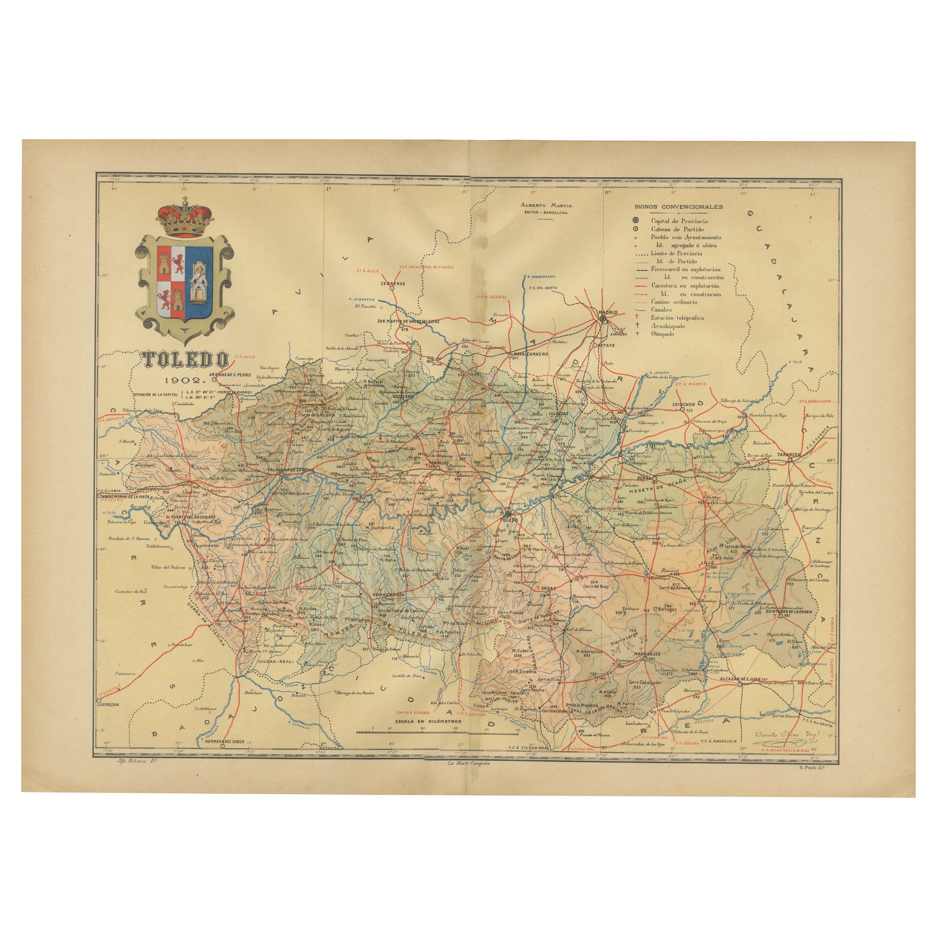 Toledo 1902: Eine historische Kartographische Studie dieser spanischen Provinz im Angebot