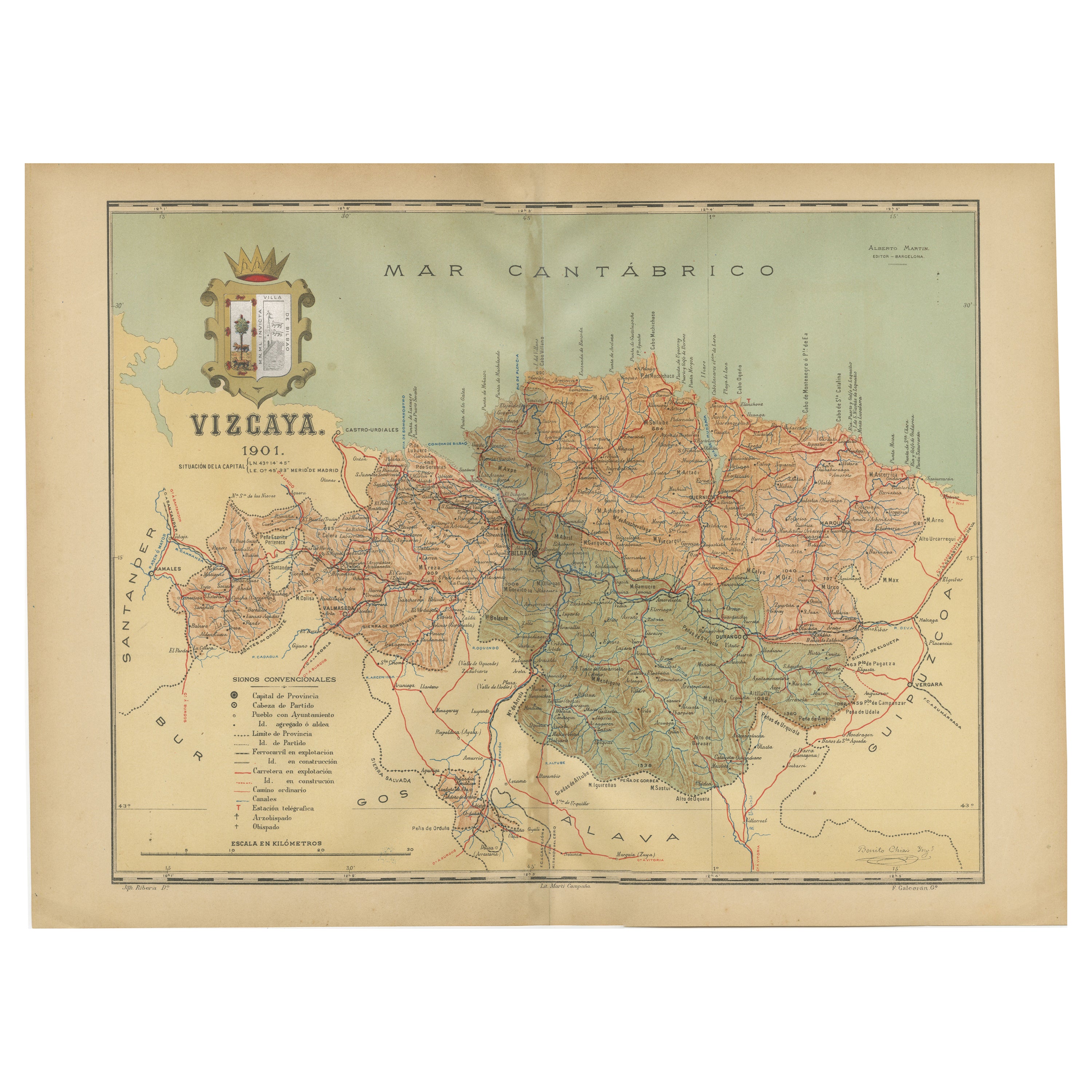 Cartographisches Erbe: Die Karte der Provinz Vizcaya von 1901 in Spanien