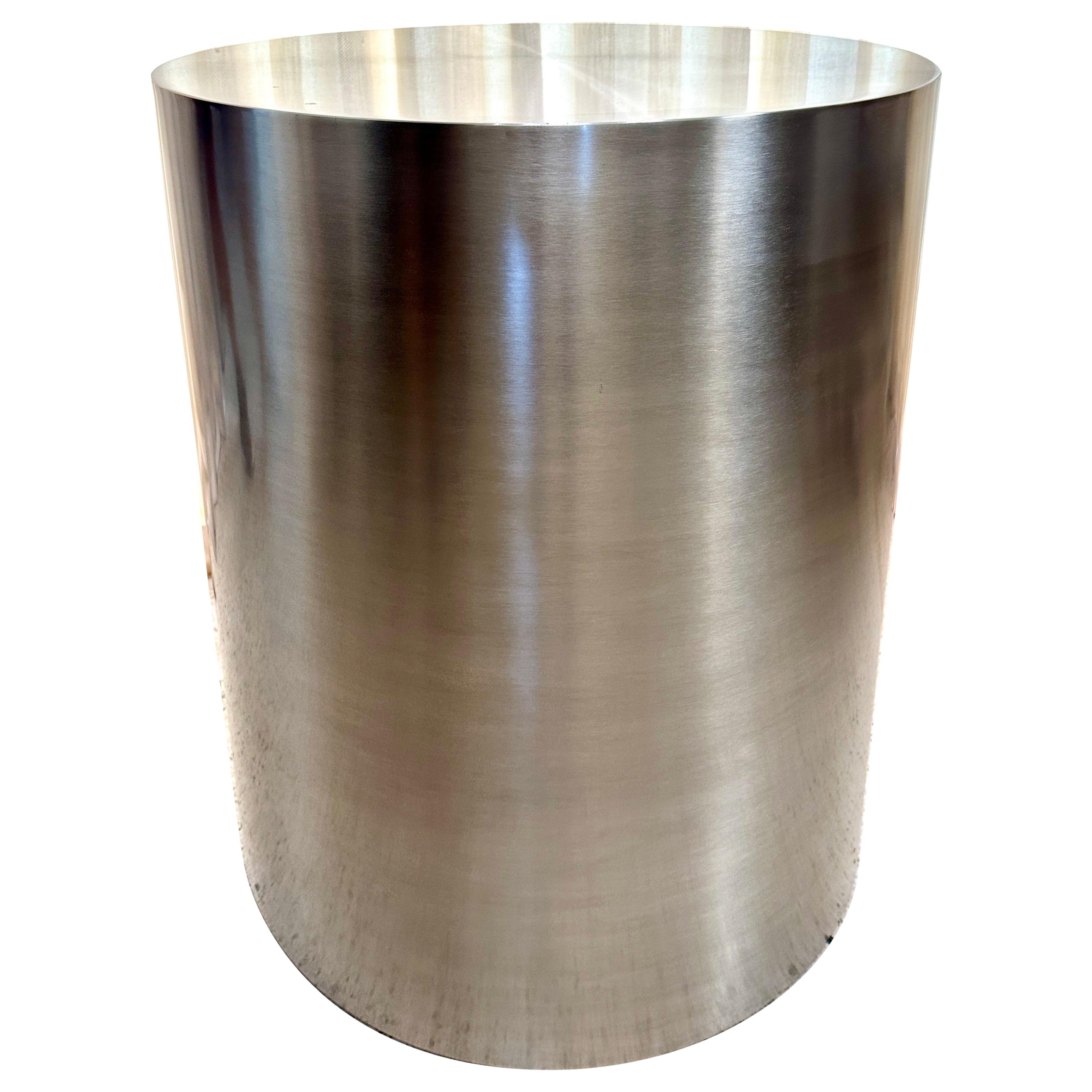 Brushed Stainless Steel Dining Table Base/ Pedestal Column, French 1970's For Sale