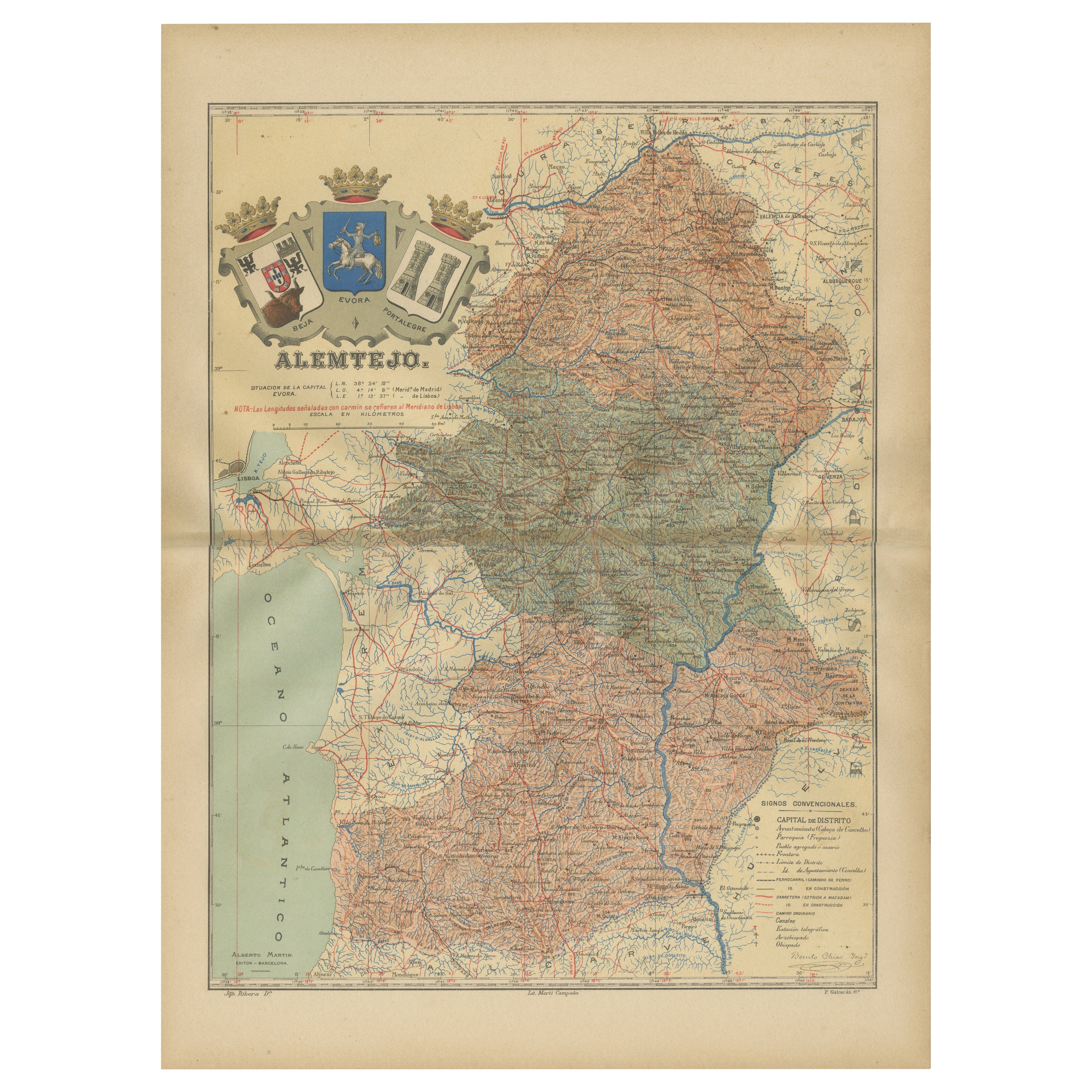 Antique Map of Alentejo: Land of Tradition and Tranquility, 1903 For Sale