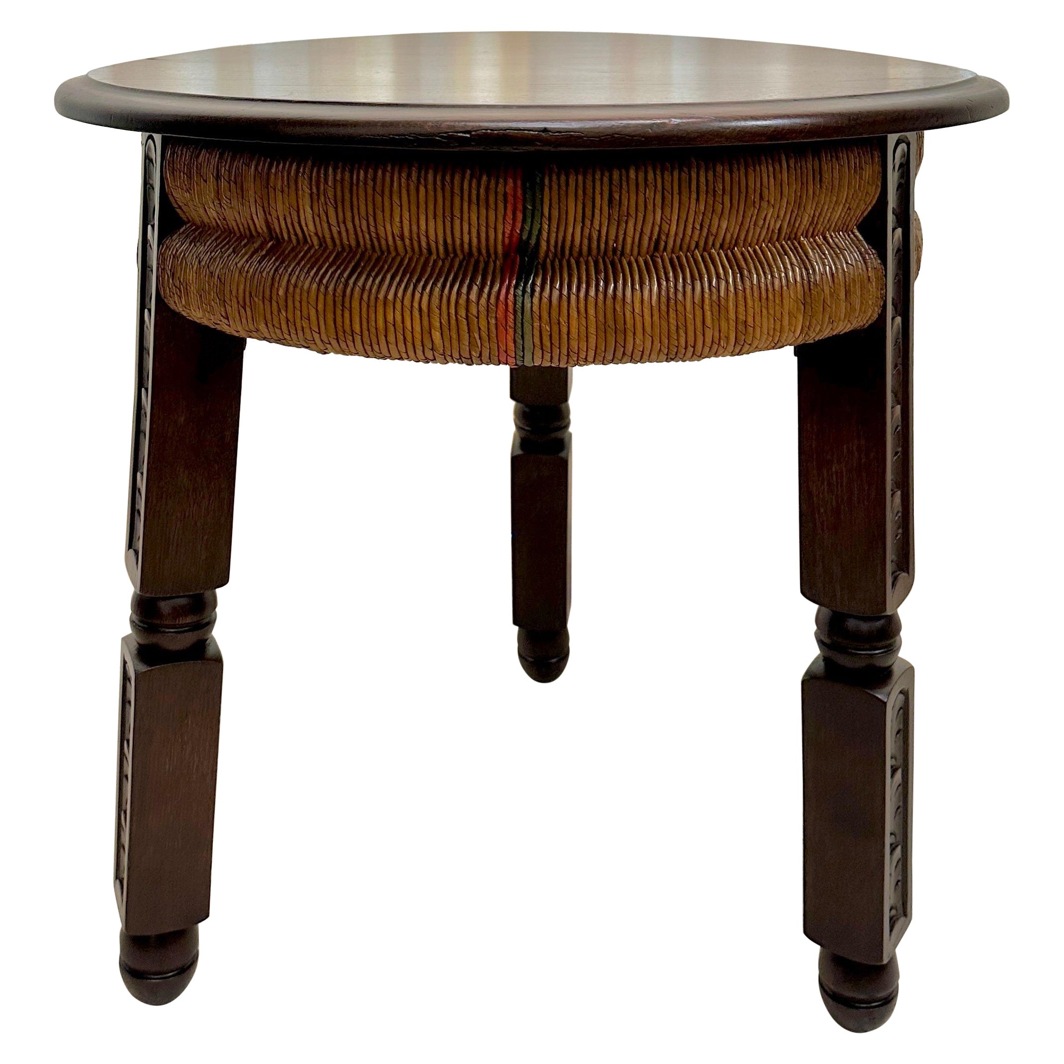 Charles Dudouyt Rush And Oak Side Table, France, 1940s For Sale