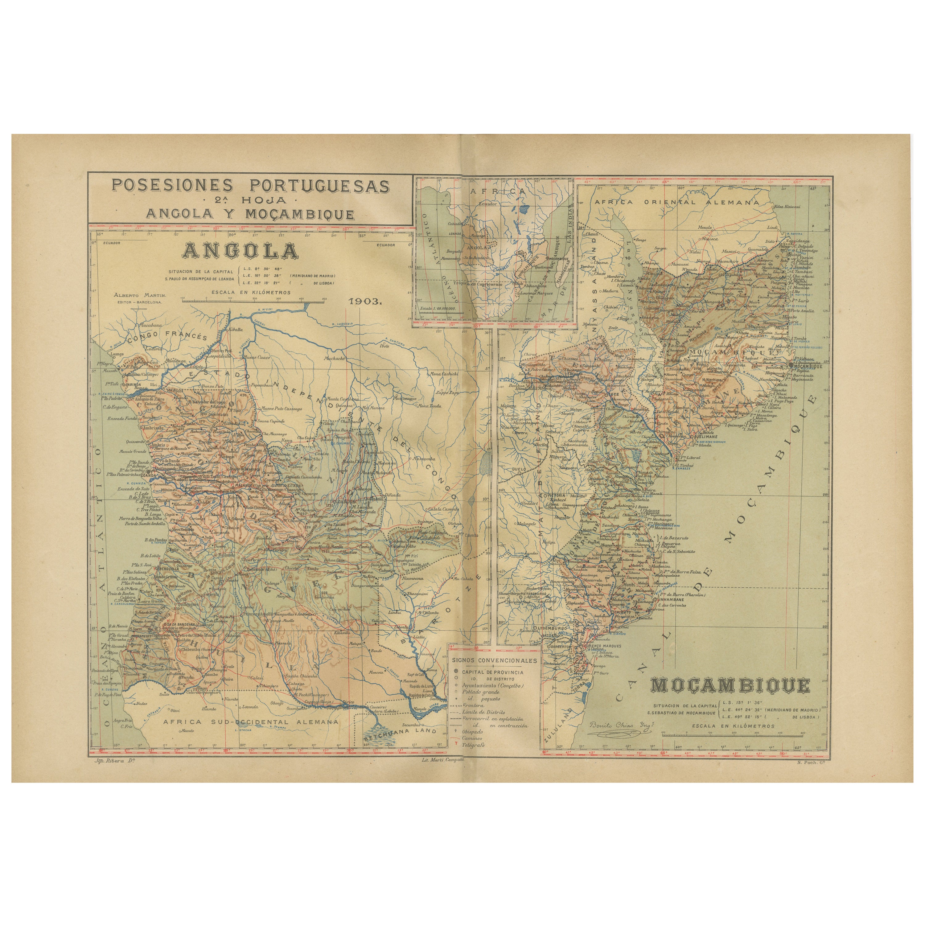 Crossroads coloniales : Angola et Mozambique en 1903 en vente