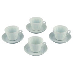 Vintage Friedl Holzer-Kjellberg, Arabia. Four coffee cups and saucers in rice porcelain.