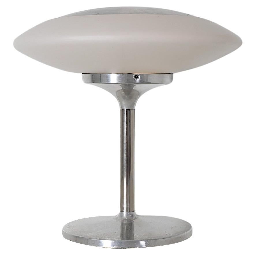Peill & Putzler Table Lamp with Milk Glass Shade and Aluminum Tulip Base