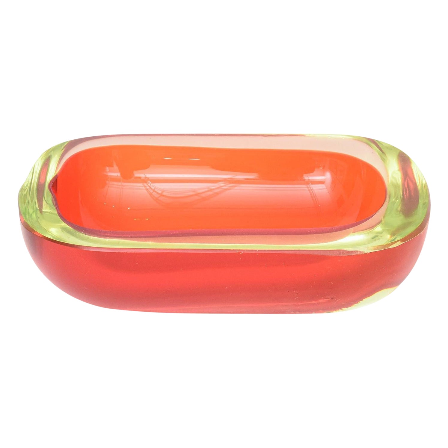 Vintage Flavio Poli Murano Red and Yellow Uranium Sommerso Oblong Glass Bowl
