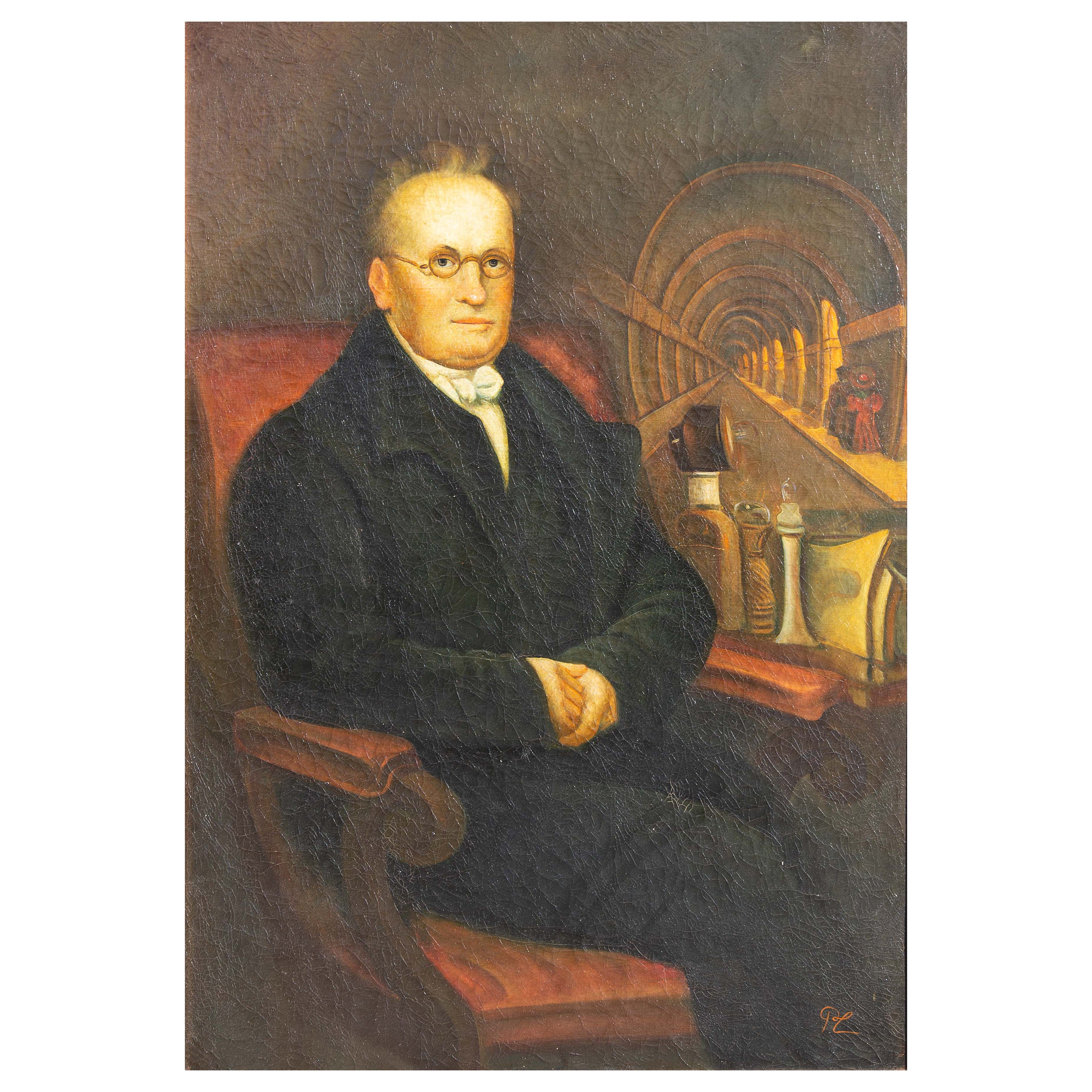 American Folk Art Portrait of Marc Isambard Brunel British Inventor Engineer For Sale