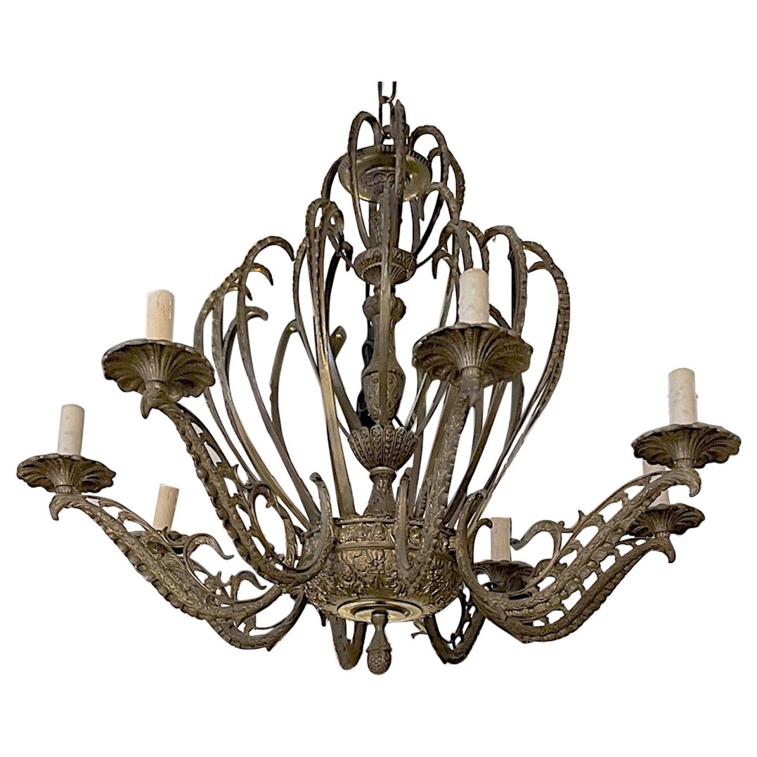 French 19th Century Gold Painted Bronze Chandelier with Eight Lights For Sale