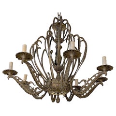 Antique French 19th Century Gold Painted Bronze Chandelier with Eight Lights