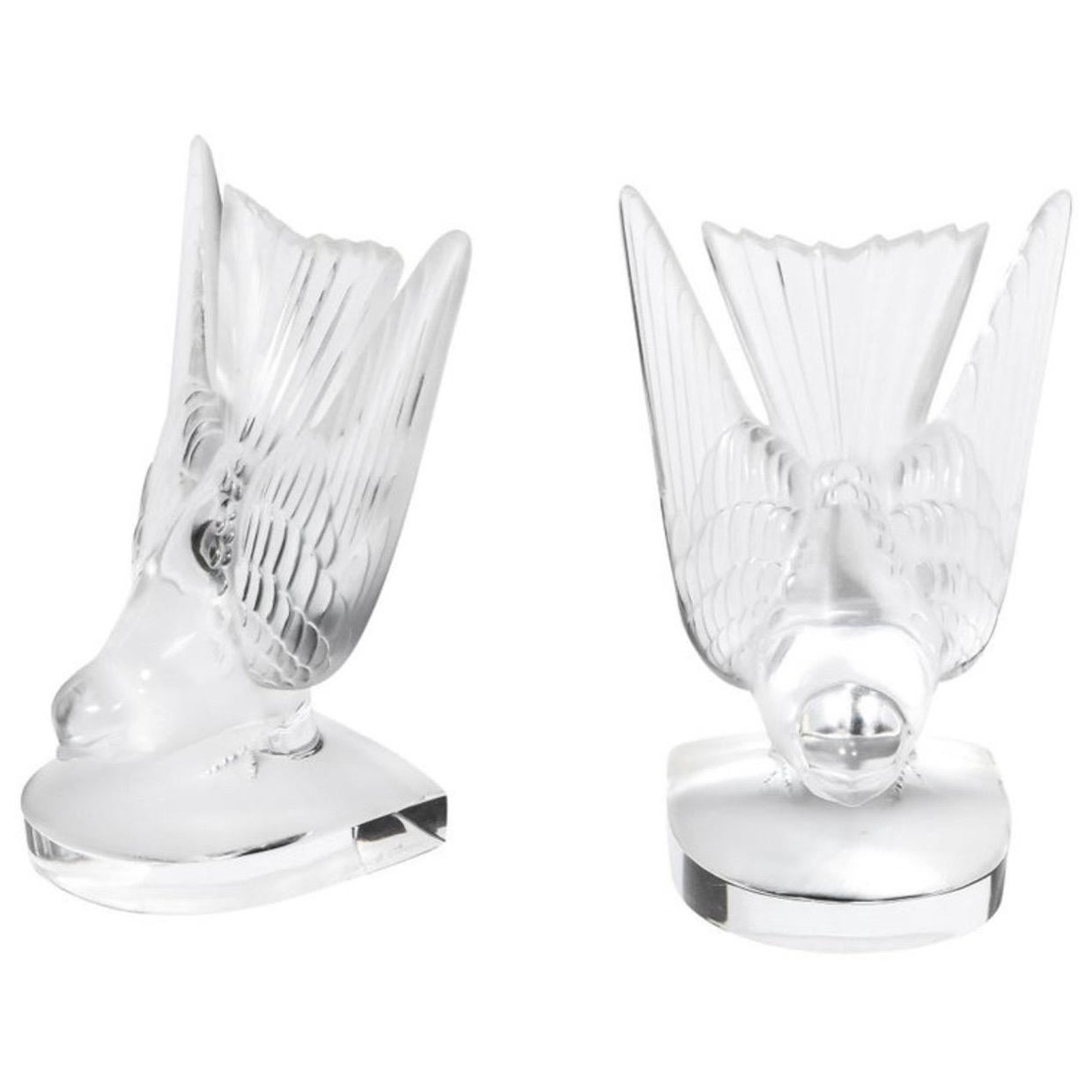 Pair of Frosted Crystal Hirondelle / Swallow Bookends by Lalique of France For Sale