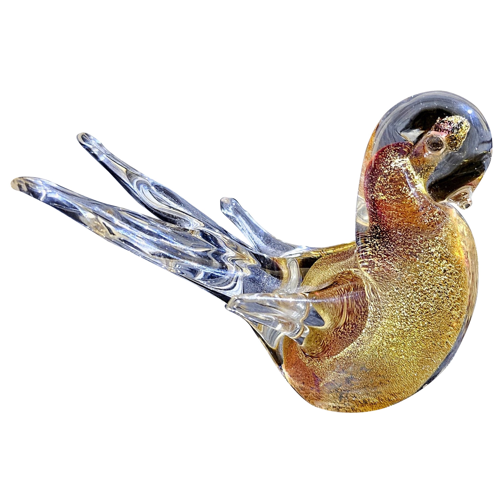 Vintage Murano Glass Bird with Gold Polveri, by Rubelli