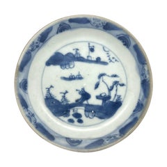 Antique Passing Boat And Bridge Saucer C 1725, Qing Dynasty, Yongzheng Period